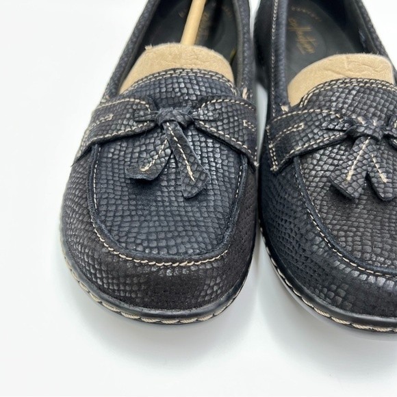 Clarks Women Size 9 Ashland Bubble‎ Snakeskin Print Black Comfort Loafers Shoes - Picture 4 of 12